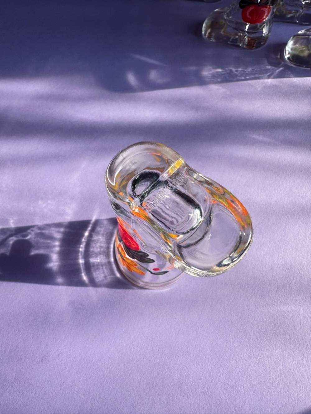 Set Of Mod Dep Glass Boot Shot Glasses Flower Decor Italy Set of 6 - Picture 4 of 6